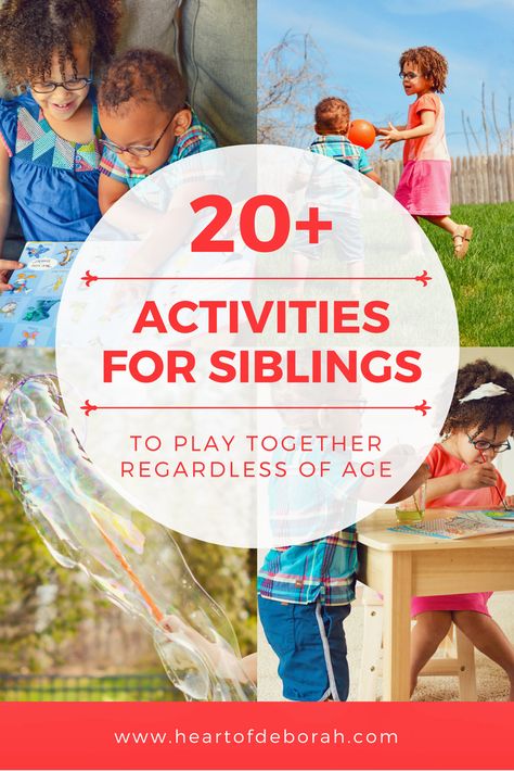 Want to encourage sibling play? 20+ Activities Older and Younger Siblings Can Play Together! Games For Siblings, Sibling Games, Activities For Siblings, Sibling Activities, Support Group Activities, Sibling Bonding, Infant Development, Counseling Games, Easy Kid Activities