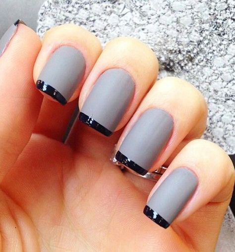 gray nails, black french tips - 35 Gray Nail Art Designs Gray Black Nails Color Combos, Black Nails With White French Tip, Ashley Walters, Grey Nail Art, Grey Nails, Grey Nail Designs, Nail Appointment, French Manicures, Nails Yellow