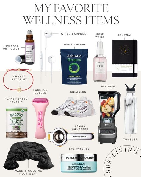 HEALTH / I'm sharing my favorite wellness items including a complete list of daily healthy habits that literally changed my life! Check out the details and how you can get started with just a few things and minutes a day. | SBK Living Beauty Things To Buy, Self Care Wishlist Ideas, Wellness Era Aesthetic, How To Not Care, Wellness Wishlist, Glow Up List, Healthy List, Selfcare Day, Self Care List