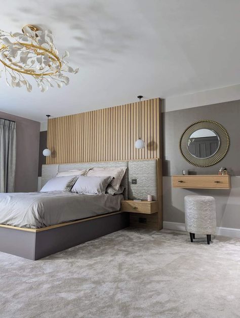 Panelling Headboard, Luxurious Modern Bedrooms, Bedroom Concept, Wood Panelling, Dressing Table Stool, Bespoke Wardrobe, Luxe Bedroom, Luxurious Bedroom, Table Stool