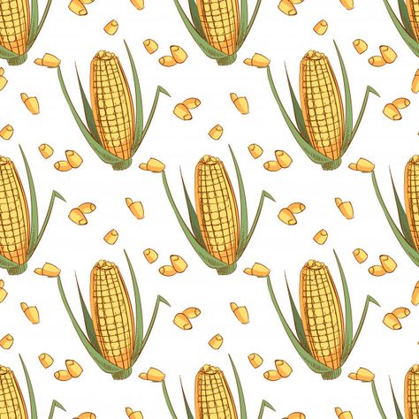 Hand drawn sketch ear of corn seamless p... | Premium Vector #Freepik #vector #pattern #food #vintage #design Draw Ear, Corn Drawing, Supermarket Logo, How To Draw Ears, Ear Of Corn, Cranberry Sauce Recipe, Corn Seed, Yellow Corn, Ears Of Corn