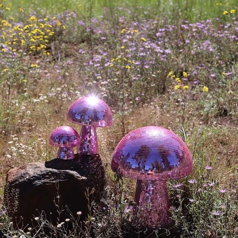 Disco Fairy Aesthetic, 18th Party Themes, Mushroom Disco Ball, Disco Fairy, Disco Mushroom, Trippy Stuff, Space Disco, Disco Floor, Disco Decor