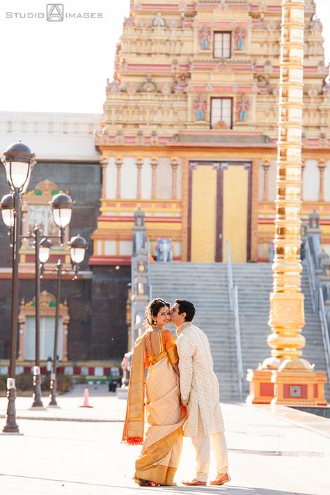 bride and groom, Indian Wedding | NJ Wedding Photographers | Studio A Images South Indian Couple, Tamil Temple, Reception Pics, Hindu Marriage, Photographers Studio, Indian Wedding Pictures, Indian Marriage, Indian Wedding Bride, Indian Couple