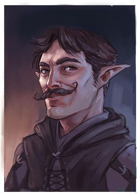 distinguished elf with large moustache quirky NPC  DnD / Pathfinder character ideas #ttrpg Old Half Elf, Half Elf Artificer, Half Elf Rouge, Elf Mustache, Halfling Rogue Male, Old Elf Male, Halfling Rpg, Masked Elf, Halfling Fighter