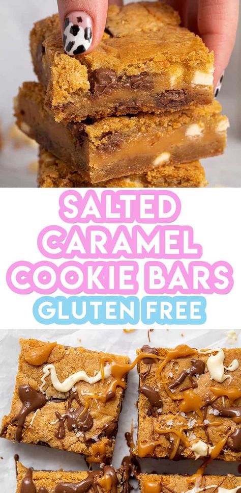 Salted Caramel Cookie Bars, Gluten Free Caramel Apples, Salted Caramel Cookie, Glutenfri Baking, Caramel Apple Cookies, Caramel Cookies Bars, Salted Caramel Cookies, Gf Baking, Gooey Caramel