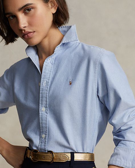 Blue Shirt Women, Ralph Lauren Blouse, Oxford Shirts, Skandinavian Fashion, Ralph Lauren Slim Fit, Oxford Blue, Ralph Lauren Long Sleeve, Ralph Lauren Jeans, Ralph Lauren Outfits