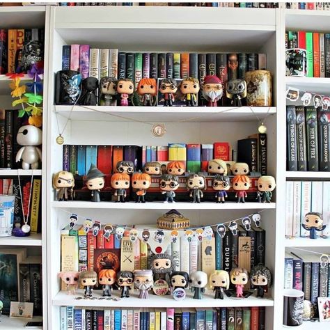 Harry Potter Shelves, Harry Potter Bookshelf, Harry Potter Pop, Harry Potter Room Decor, Harry Potter Bedroom, Harry Potter Room, Harry Potter Books, Harry Potter Love, Harry Potter Obsession