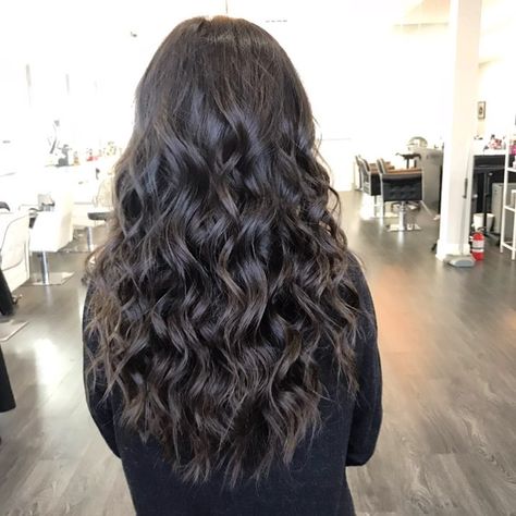 24 Long Wavy Hair Ideas That Are Freaking Hot Long Hair With Layers Curly Waves, Black Beach Waves Hair, Wavy Curls Long Hair, Beach Waves Black Hair, Wavy Formal Hair, Long Haircut For Wavy Hair, Long Waves Hairstyle, Long Wavy Hair Cuts With Layers, Twdg Oc