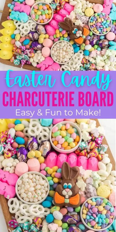 Easter Candy Charcuterie Board, Candy Charcuterie Board, Traditional Easter Desserts, Candy Charcuterie, Yogurt Covered Pretzels, Easy Easter Treats, Eating On A Dime, Jelly Beans Easter, Candy Board