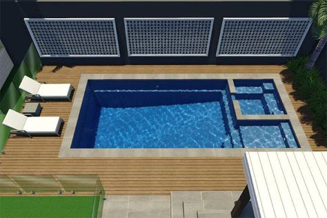 Pool Spa Combo, Barrier Reef Pools, Fibreglass Pool, Small Pools Backyard, Dipping Pool, Pools Backyard Inground, Pool Water Features, Pool Landscape Design, Pool Sizes