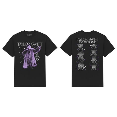 TAYLOR SWIFT THE ERAS TOUR LIVE PHOTO STARS T-SHIRT ($45). Black t-shirt featuring photo of Taylor Swift with stars design and "Taylor Swift The Eras Tour" printed on front with "Taylor Swift The Eras Tour", tour locations, and star design printed on back. Standard fit. 100% cotton Photos Of Taylor Swift, Png Clothes, Tour Merch, Live Photo, Taylor Alison Swift, Star Designs, Cute Funny Animals, Black Tshirt, Swift