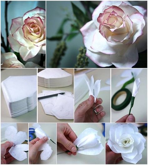 DIY Flowers From Coffee Filters diy craft crafts home decor easy crafts diy ideas diy crafts crafty diy decor craft decorations how to home crafts craft flowers tutorials Coffee Filter Flowers Diy, Diy Coffee Filter, Diy Craft Paper, Coffee Filter Roses, Rose Diy, Coffee Filter Flowers, Coffee Filter Crafts, Fleurs Diy, Floral Tape