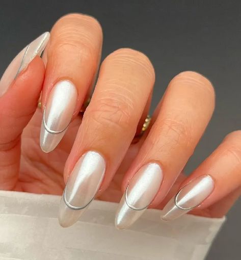 20 Stunning Chrome French Tip Nails Designs to Try in Summer 2023 | Ombre Chrome Nails, White Chrome Nails, Chrome French, Engagement Nails, Pink Chrome Nails, Chrome Nail Art, Chrome Nails Designs, French Tip Nail Designs, Lines On Nails