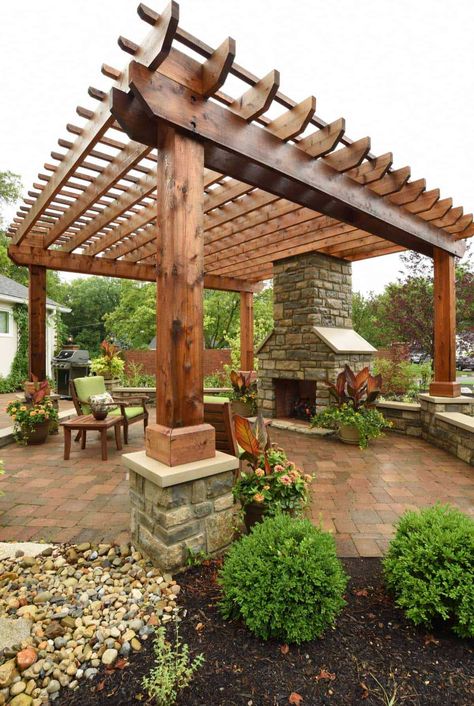 Beautiful Pergola, Curbside Appeal, Rustic Pergola, Design Per Patio, Patio Pergola, Outdoor Fireplaces, Wood Pergola, Backyard Fireplace, Backyard Pavilion