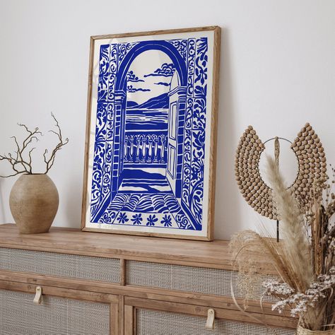 La Vacanza Italiana Art Print, Indigo Blue Scenery Wall Art, Landscape Poster, Holiday Scenic Poster, Italian Home Decor, Honeymoon Gift by WildFeverStudio on Etsy Blue Scenery, Italian Home Decor, Mediterranean Art, Honeymoon Gift, Wall Art Landscape, Honeymoon Gifts, Italian Home, Landscape Poster, European Art