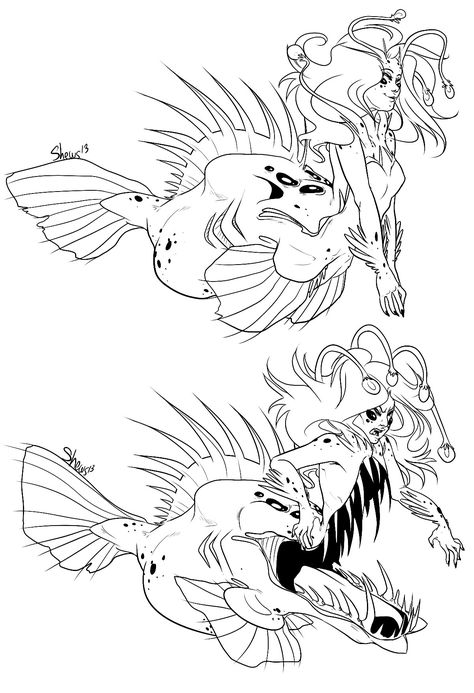 shewinki.tumblr.com Wolf Angler mermaid named Thauma She shoves you into her mouth with her arms Angler Mermaid, Multiple Arms Drawing Reference, Mystic Creatures, Siren Aesthetic, Mermaid Names, Mermaid Stuff, Mermaid Drawings, Mermaids And Mermen, Drawing Stuff