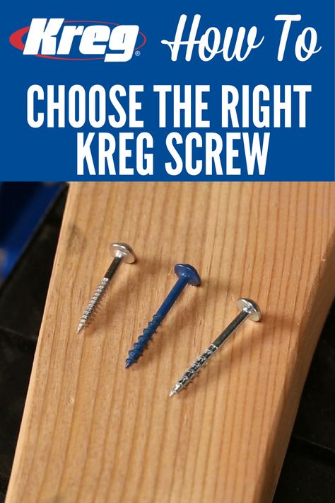 How To Pick the Right Type of Kreg Screws | When you're building a project using pocket-hole construction, it's important to choose the correct type of screw. Here's what you need to know to choose the correct Kreg Screw for all of your Kreg Joinery projects. Build Nightstand, Joinery Projects, Kreg Jig Projects, Pocket Holes, Advanced Woodworking Plans, Pocket Hole Joinery, Kreg Tools, Kreg Jig, Learn Woodworking