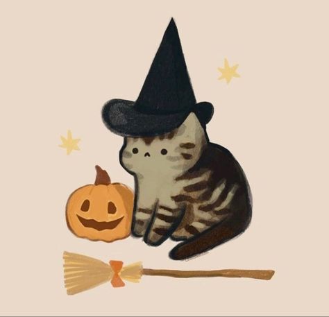 Animals List, Autumn Animals, Fall Drawings, Halloween Illustration, Halloween Drawings, Cat Icon, Dessin Adorable, Halloween Pictures, Arte Fantasy