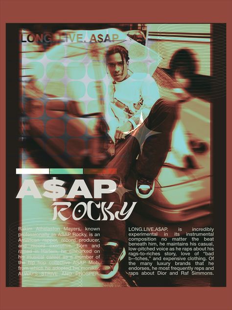 Posters For My Wall, Asap Rocky Aesthetic Poster, Asap Rocky Poster Print, Posters To Print Out For Your Room, Posters For My Room, Poster Ideas For Room, Asap Poster, Artist Poster Design, How To Make Posters