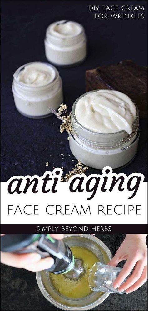 Formulated for matured skin, this DIY anti aging face cream recipe hydrates and revitalizes, revealing a fresher, younger you. Made with elderflower tea, coconut oil, beeswax, lanolin, and leucidal liquid, it improves skin elasticity with a non-greasy texture. Find more healing plants, herbal oils, face moisturizer recipes, and Healing Plants & Natural Medicine at simplybeyondherbs.com. Diy Anti Aging Face Cream, Homemade Anti Wrinkle Cream, Anti Aging Face Cream Diy, Aloe Vera Face Cream, Homemade Face Lotion, Elderflower Tea, Diy Anti Aging Cream, Face Cream Recipe, Diy Face Cream