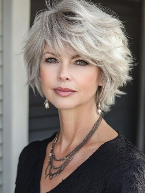 Hair Color For 60 And Over, Silver Shag Hair, Hairstyles 2024 Trends Women Medium, Hair Over 60, Shaggy Bob Hairstyles With Bangs, Short Gray Hairstyles Over 60, Hair Styles For Grey Hair, Gray Shag Hairstyles, Messy Bob Hair