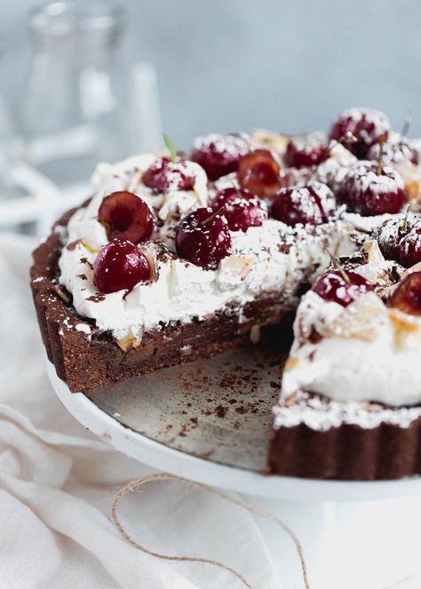 Chocolate Cherry Tart, Coconut Tart, Broma Bakery, Forest Cake, Salted Caramel Chocolate, Cherry Tart, Chocolate Tart, Chocolate Caramels, Chocolate Shavings