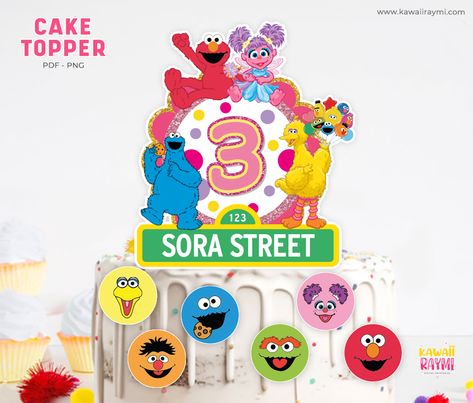 Sesame street custom cake topper - digital file www.kawaiiraymi.com #sesamestreet #caketoppers #elmocaketopper #abbycadabby #monstercookie Sesame Street Cake Topper, Sesame Street Cake, Birthday Logo, Character Clipart, Party Bundles, Mug Template, Candy Holder, Custom Cake, Custom Cake Toppers