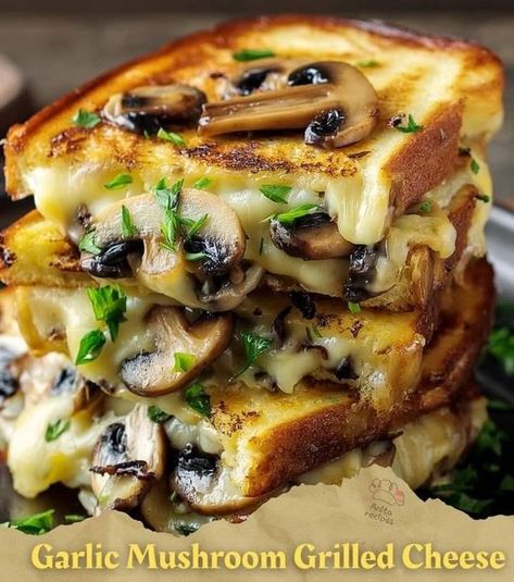 WORLDS BEST TASTY RECIPES | Garlic Mushroom Grilled Cheese  | Facebook Garlic Mushroom Grilled Cheese, Mushroom Grilled Cheese, Mushroom Grilled, Grilled Cheese Recipes, Garlic Mushrooms, Cheese Toast, Mushroom And Onions, Worlds Best, Appetizer Dips