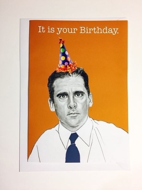 * * * MICHAEL SCOTT BIRTHDAY CARD * * * It is your birthday. Because who doesn't want a birthday card of Michael Scott on their mantelpiece this year? From the amazing TV series The US Office. * * * S I Z E * * * Card is A5 size (8.3 inches by 5.8 inches) with a paperweight of 300gsm with Michael Scott Christmas, Michael Scott Birthday, It Is Your Birthday, Michael Scott, A6 Size, E Card, All Things Christmas, White Envelopes, Paper Weights