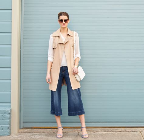 Inspiration Gallery | Stitch Fix Style Fix Clothing, Denim Culottes, Sleeveless Trench, Stitch Fix Style, Spring Denim, Stitch Fit, Stitch Fix Outfits, Look Short, Stitch Fix Stylist