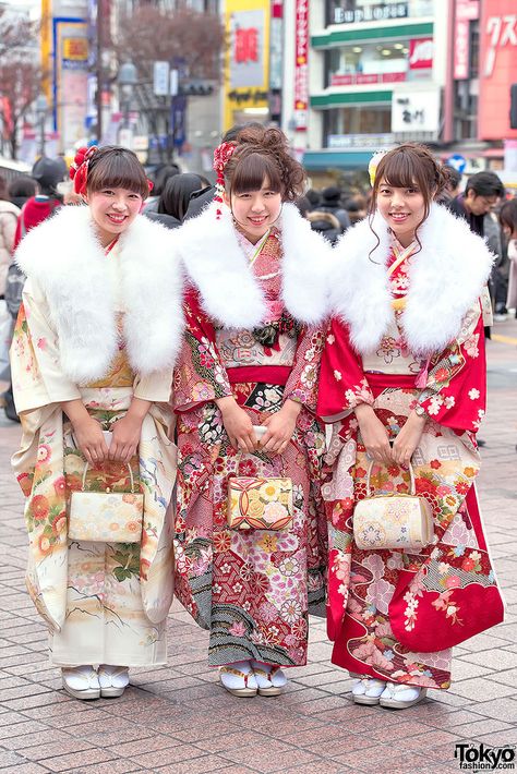 Pretty Kimono, Coming Of Age Day, Kabuki Costume, Pretty Kimonos, Pakistan Clothes, Kimono Traditional, Streets Of Tokyo, Furisode Kimono, Winter Kimono