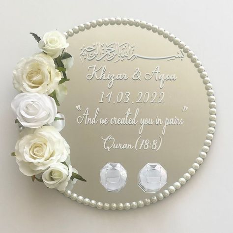 Nikah Plates, Nikkah Ring Plate, Nikah Mirror, Nikkah Theme, Designing Blouse, Hiasan Perkahwinan, Ramadan Ideas, Theme Bapteme, Engagement Ring Platter