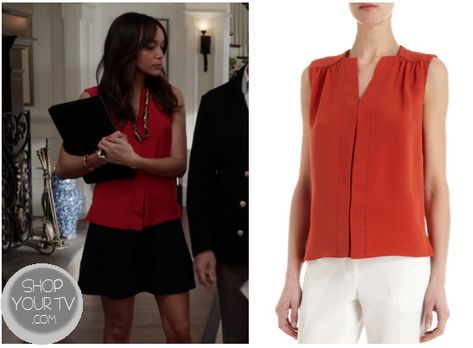 Revenge Outfits, Betty Suarez, Revenge Season 2, Revenge Fashion, Working Lady, Ashley Madekwe, Tv Outfits, Orange Chiffon, Crepe Blouse