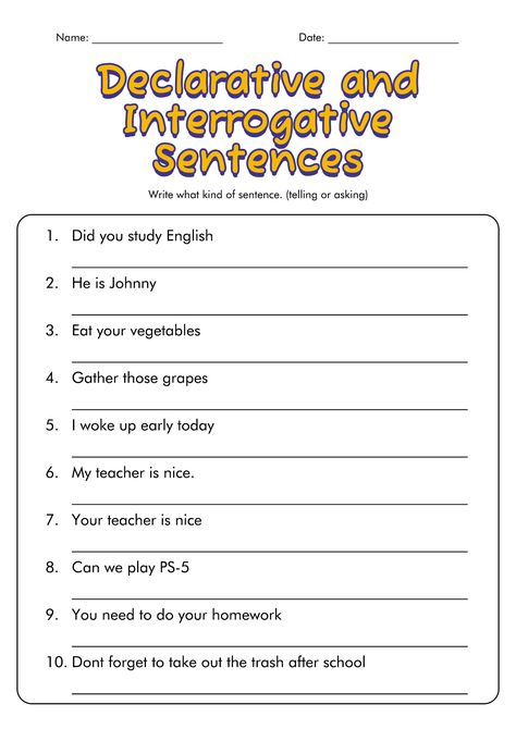 Expanding Sentences Worksheet, Declarative Sentences Worksheets, Exclamatory Sentences Worksheet, Types Of Sentences First Grade, Needs And Wants Worksheet, Number System Worksheets, Writing Complete Sentences 1st Grade, Constructing Sentences Worksheets, 4 Types Of Sentences