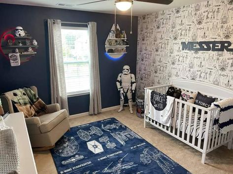 Star Wars Baby Nursery, Baby Boy Nursery Stars, Star Wars Nursery Decor, Star Wars Themed Nursery, Star Wars Baby Room, Star Wars Kids Room, Star Wars Themed Bedroom, Twins Nursery, Star Wars Nursery