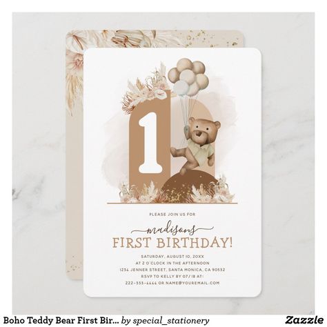 Teddy Bear First Birthday, Teddy Bear Birthday Invitations, Elegant Boy, Teddy Bear Birthday, 1st Birthday Party Invitations, Kids Watercolor, Vintage Watercolor, Bear Birthday, Birthday Template