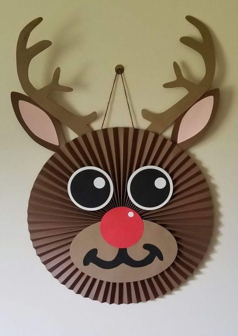 Diy Christmas Door Decorations, Diy Christmas Door, Christmas Gift Tags Handmade, Christmas Decorations Diy Crafts, Christmas Reindeer Decorations, Reindeer Craft, Carnival Themed Party, Reindeer Face, Toddler Arts And Crafts