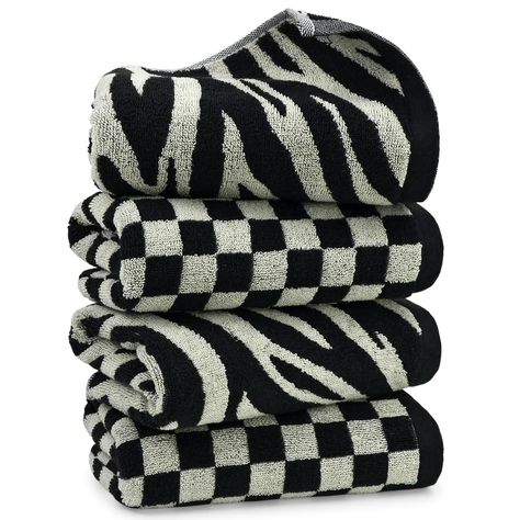 PRICES MAY VARY. Soft and Gentle - Made from premium cotton, these hand towels for bathroom are incredibly soft and absorbent, leaving you feeling refreshed and dry after every use Different Patterns - Set includes 2 styles of 4 cute hand towels to meet your different needs. Such as checkered bath towels, zebra kitchen towels Versatile Usage - These hand towels are not just for the bathroom! Use them at the gym, spa, gym, kitchen, dormitory, or while traveling for a cozy experience wherever you Gym Kitchen, Floral Bath Towels, Spa Gym, White Hand Towels, Black Towels, Hand Towels Bathroom, Cotton Hand Towels, Apartment Decor Inspiration, White Hand