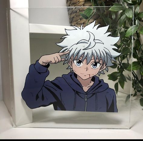 Killua Glass Painting, Anime Canvas Painting, Anime Painting, Window Drawing, Glass Paintings, Pen Art Drawings, Book Page Art, Anime Canvas Art, Glass Paint