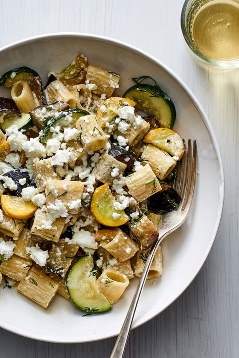 Dinner Recipes With Squash, 15 Minute Vegetarian Meals, Pasta With Zucchini And Squash, Crisp Chickpeas, Crisp Gnocchi, Summer Pastas, Glazed Mushrooms, Aubergine Pasta, Dill Pasta