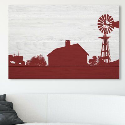 House of Hampton 'Farm Silhouette' Painting on Canvas Size: 40" H x 60" W x 2" D Farm Silhouette, Window Projects, Silhouette Painting, Nature Wall Decor, Country Paintings, Red Colour, Country Art, Nature Wall, Landscape Nature