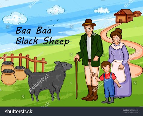 Nursery Rhymes Baa Baa Black Sheep for kids learning school education. Vector illustration #Ad , #AD, #Black#Sheep#Baa#Nursery Baba Black Sheep Poem, Sheep For Kids, Baba Black Sheep, Baby Room Paintings, Sheep Nursery, Education Vector, Sheep Drawing, Sheep Cartoon, Storytime Crafts