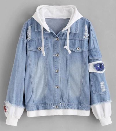 351b33587c5fdd93bd42ef7ac9995a28desc49439754ri Blazer To Vest Diy, Denim Jacket Pattern, Hooded Jean Jackets, Jaket Denim, Demin Jacket, Moda Denim, Streetwear Jackets, Hooded Denim Jacket, Estilo Denim