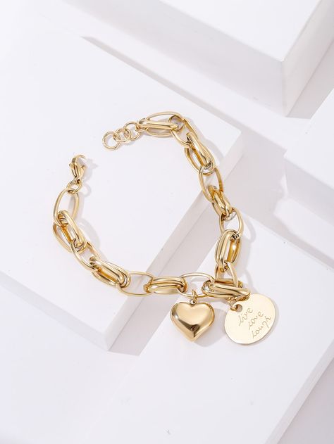 Gold Fashionable   Stainless Steel  Link    Jewelry Charms Bracelet Gold, Gold Bracelet With Charms, Disney Charm Bracelet, Link Jewelry, Silver Jewelry Accessories, Stainless Bracelet, Pretty Jewelry Necklaces, Expensive Jewelry Luxury, Ankle Jewelry