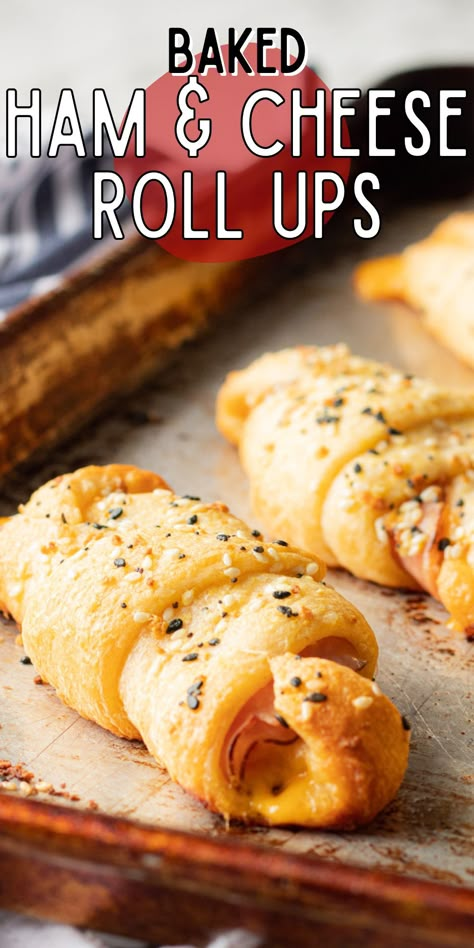 Baked Ham and Cheese Roll Ups are an easy crescent roll recipe with cheddar cheese and deli ham baked into a fluffy golden pastry. Deli Ham Recipes, Easy Ham Recipes, Easy Crescent Roll Recipes, Crescent Roll Recipe, Filling Breakfast Recipes, Ham Recipes Crockpot, Ham Roll Ups, Ham And Cheese Roll Ups, Easy Crescent Rolls