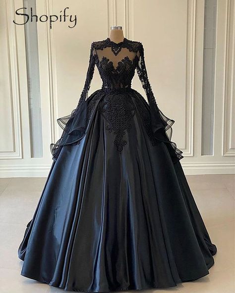 Ball Gown Black, Long Sleeve Prom Dress Lace, Black Wedding Gowns, Prom Dress Pictures, Dreamy Gowns, Black Ball Gown, Lace Prom Dresses, Gown Black, Long Sleeve Evening Dresses