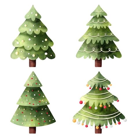 Cute Christmas Tree Illustration, Christmas Tree Illustration Vector, Cute Christmas Tree Drawing, Freepik Vector Free, Freepik Christmas, Noel Tree, Watercolor Christmas Trees, Christmas Tree Watercolor, Christmas Tree Vector