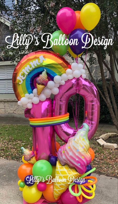 Rainbow Balloon Bouquet, Cream Balloons, Balloon Design For Birthday, Ice Cream Balloons, Design For Birthday, Candy Theme Birthday Party, Balloons Galore, Balloon Garland Diy, Rainbow Parties