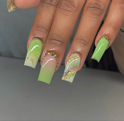 Light Green Nails, Green Acrylic Nails, Acrylic Toe Nails, Drip Nails, Colored Acrylic Nails, Nails Square, Short Square Acrylic Nails, Her Nails, Long Acrylic Nails Coffin