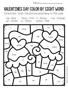 Color by Sight Word Valentine's Day Preschool Worksheets Cupcakes Valentine Sight Words, Word Coloring Pages, Color By Sight Word, Valentine Worksheets, Preschool Sight Words, Kindergarten Valentines, Sight Word Coloring, Word Skills, Kindergarten Colors